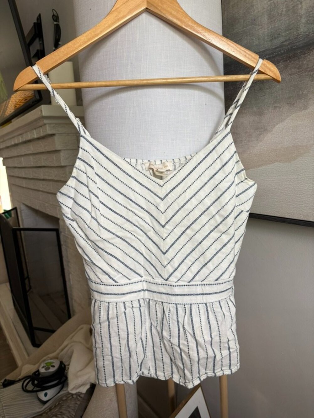 Moneau Blue White Striped Peplum Cami Tank Top Small